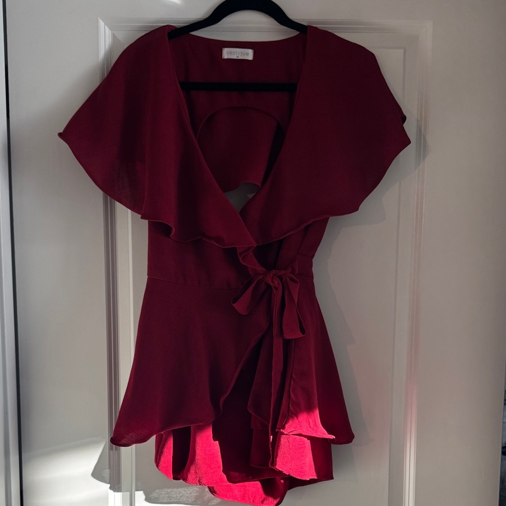 Open Back Red Women's Romper